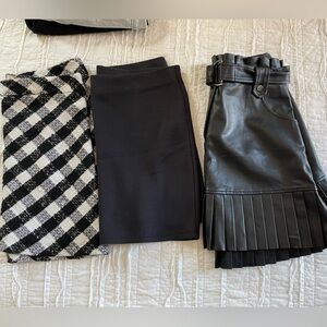 Black Pleated Leather skirts +shorts